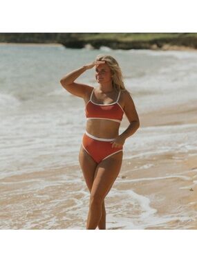 NWT! Geode Women's Coral Bikini Top & High Waisted Bottom Set Sz SMALL